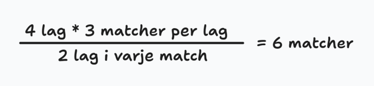 4 lag gånger 3 matcher per lag delat på 2 lag i varje match = 6 matcher